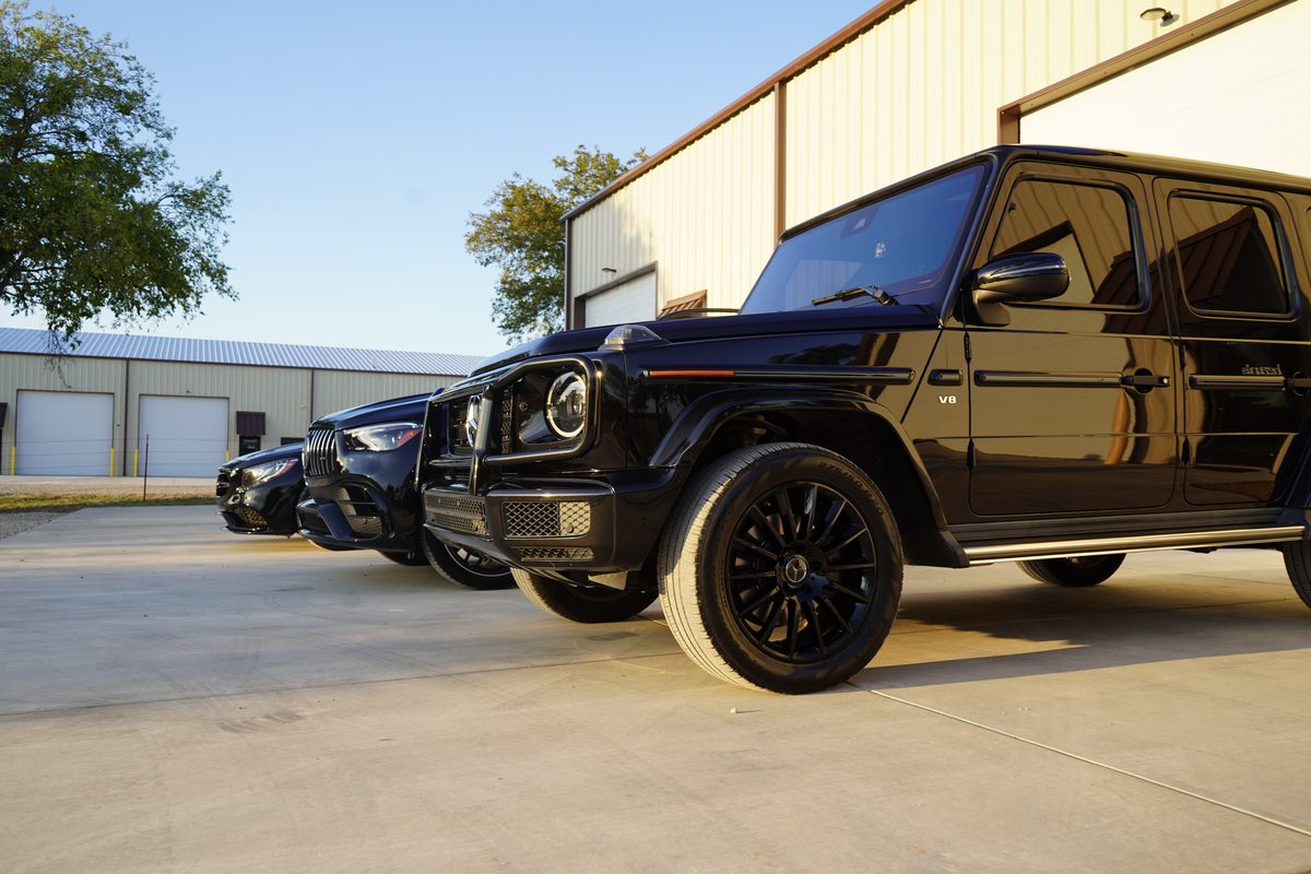 A Mercedes-AMG G 63 photographed low, showing its wheels and stance
